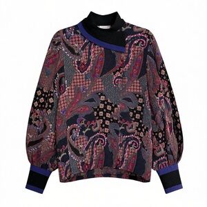 Vintage Escada Silk Paisley Print Blouse Sz L Bishop Sleeve 80s Retro Designer